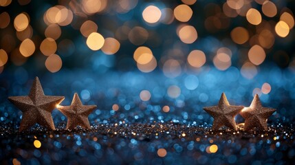Elegant blue New Year background featuring gold star bokeh for a celebratory banner