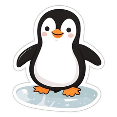 Cute Cartoon Penguin Swimming in Icy Arctic Environment