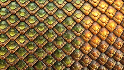 Naklejka premium Vivid snake scales with a glossy surface texture in a gradient of green and gold