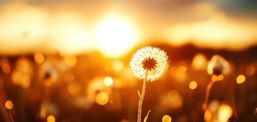 A gorgeous dandelion in the golden sunlight, showcasing nature's beauty and tranquility at sunset. Perfect for serene imagery.