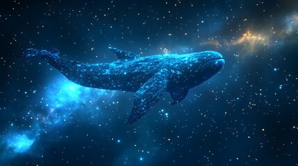 Naklejka premium Glowing Cosmic Whale Soaring Through Ethereal Galactic Seascape