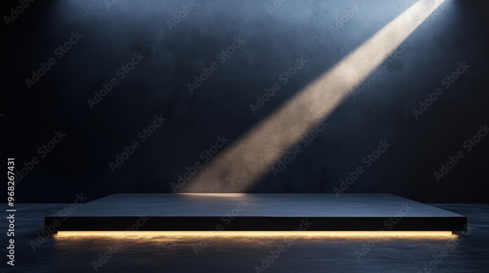 Poster a minimalist stage illuminated by soft light, creating a dramatic atmosphere for presentations or cr