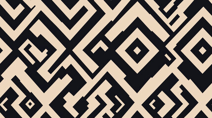 Repeating geometric pattern with triangles and diamonds in black and beige, tribal-inspired design, bold and simple aesthetic, seamless pattern