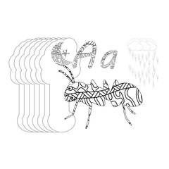 A velvet ant holding the letter 