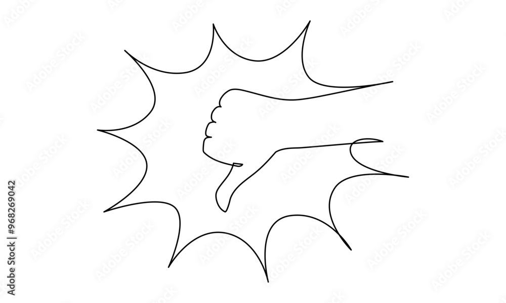 Leinwandbilder thumbs down in one continuous line drawing. hand showing unlike and dislike sign in simple linear st