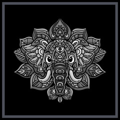 Monochrome Elephant head mandala arts isolated on white background
