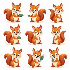 Fototapeta premium Cute Cartoon Squirrels Illustration with Leaves - Fun Animal Clipart for Kids