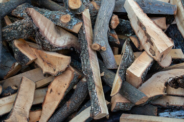 Pile of chopped firewood ready for winter, close-up
