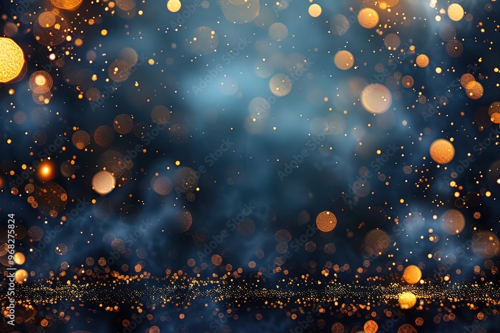 Poster gold frame and light effect on a dark bokeh abstract background