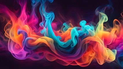 Abstract colorful smoke swirls on a black background.