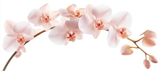 An orchid in full bloom, with pale pink and white petals