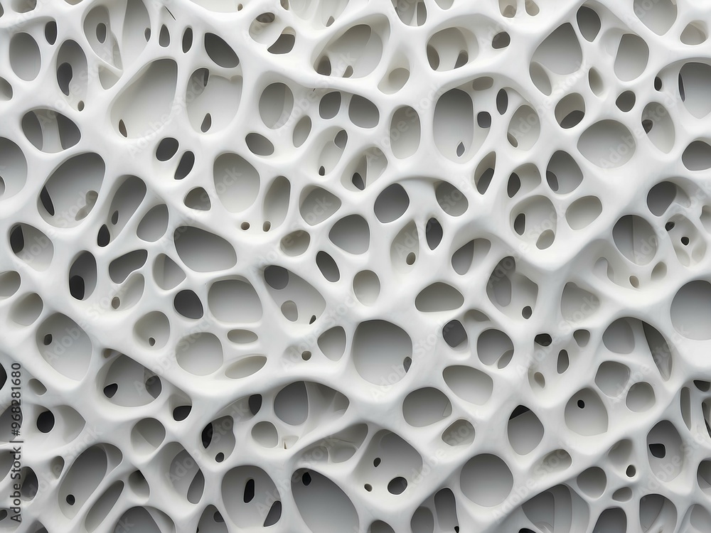 Poster white textured surface with organic holes creating a three-dimensional appearance with intricate det