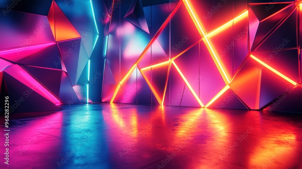 Poster a vibrant abstract background with illuminated neon lines and colorful reflections, perfect for mode
