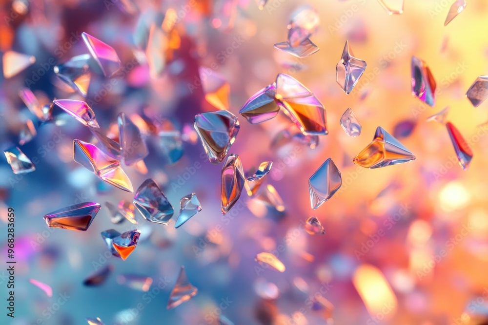 Poster a vibrant display of sparkling crystals, reflecting light and color in a captivating abstract backgr