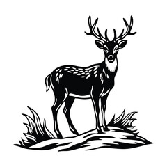 Obraz premium Deer silhouette standing on mountain in vector art