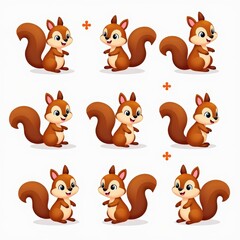 Fototapeta premium Cute Cartoon Squirrel Illustrations - Adorable Characters for Children's Content, Storybooks, and Educational Materials