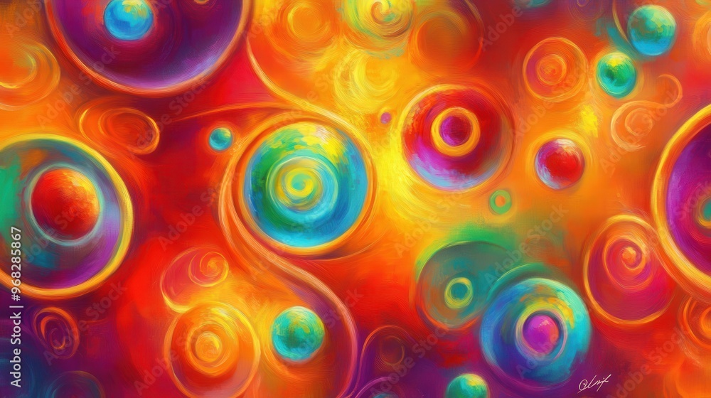 Poster Retro Pop Circles and Dots Pattern in Bright Colors for a Playful and Nostalgic Background