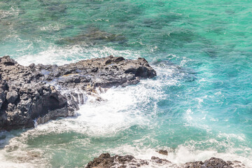Dramatic Ocean crashing wave Hawaii at Makapu Point