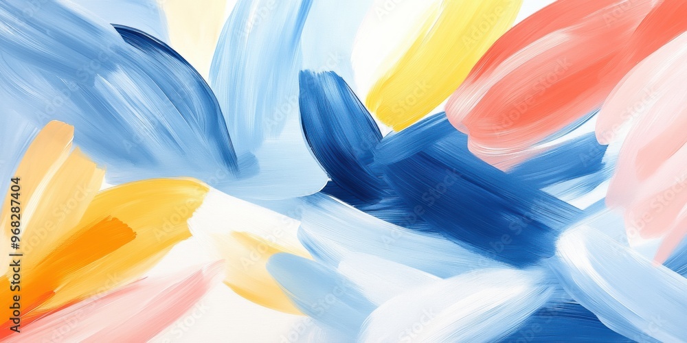 Poster an abstract art piece featuring colorful brush strokes in vibrant hues, creating a dynamic and livel