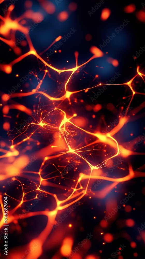 Poster an abstract image showcasing vibrant orange and blue light patterns, reminiscent of electrifying ene