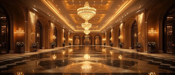 Obraz premium Grand Hallway with Chandeliers and Marble Floor