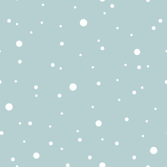 Falling snow vector seamless pattern. White splash on blue background. Winter snowfall hand drawn spray texture. Vector illustration