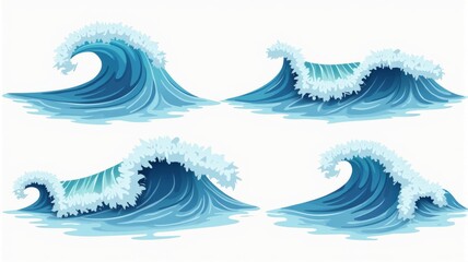 Captivating Ocean Waves Illustration with Curling Blue Waters and White Foamy Crests, Perfect for Marine-Themed Designs