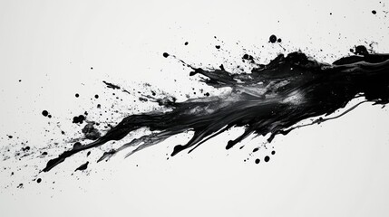 Dynamic abstract art featuring black paint splatters on a minimalist white background, perfect for modern design projects.