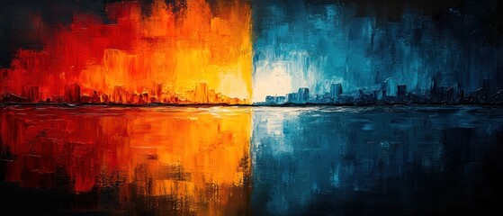 Abstract Cityscape Divided by Fire and Water