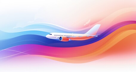 Fototapeta premium A stylized illustration of an airplane soaring through colorful waves, symbolizing travel and adventure.