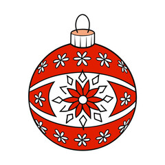 Obraz premium Decorative red and white Christmas bauble featuring floral patterns and a hanging loop 