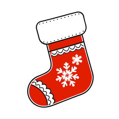 Festive red Christmas stocking with white snowflake patterns and fluffy top