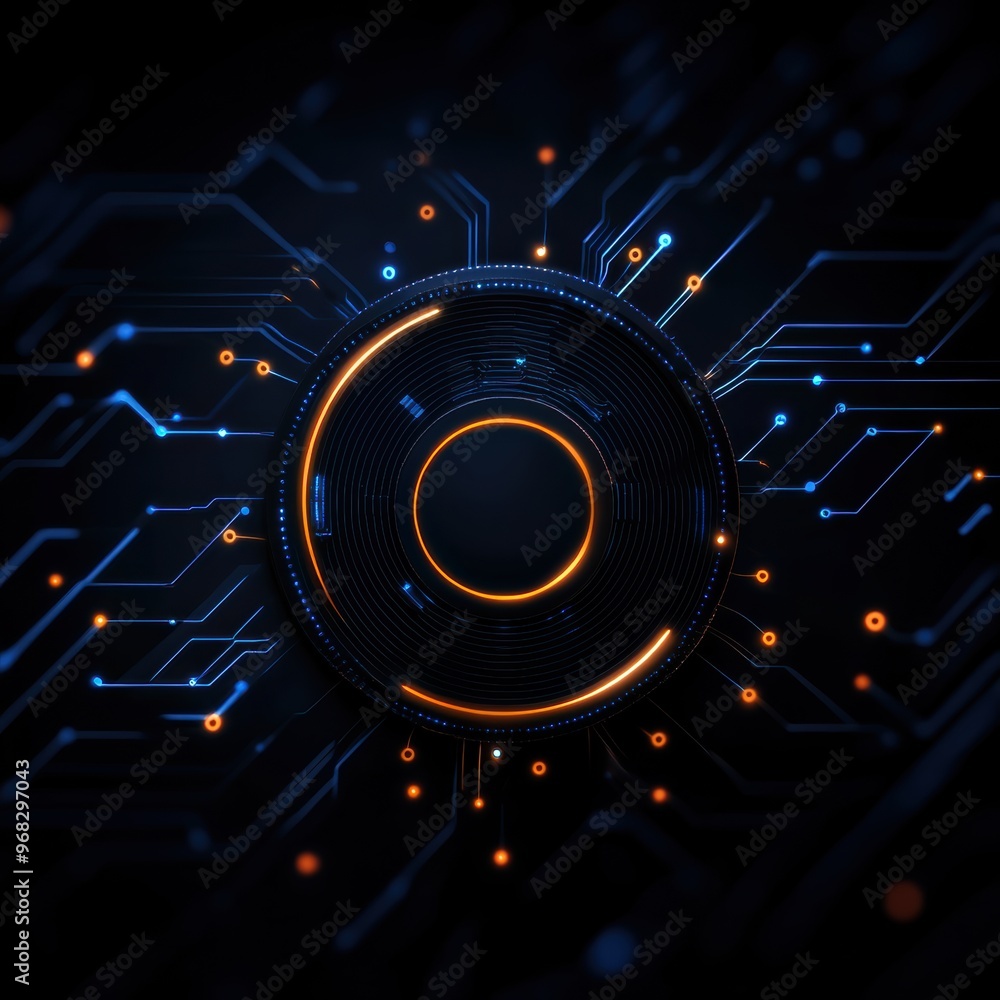 Poster futuristic abstract technology background featuring glowing patterns and circuit designs in vibrant 
