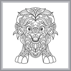 Lion cartoon mandala arts isolated  on white background
