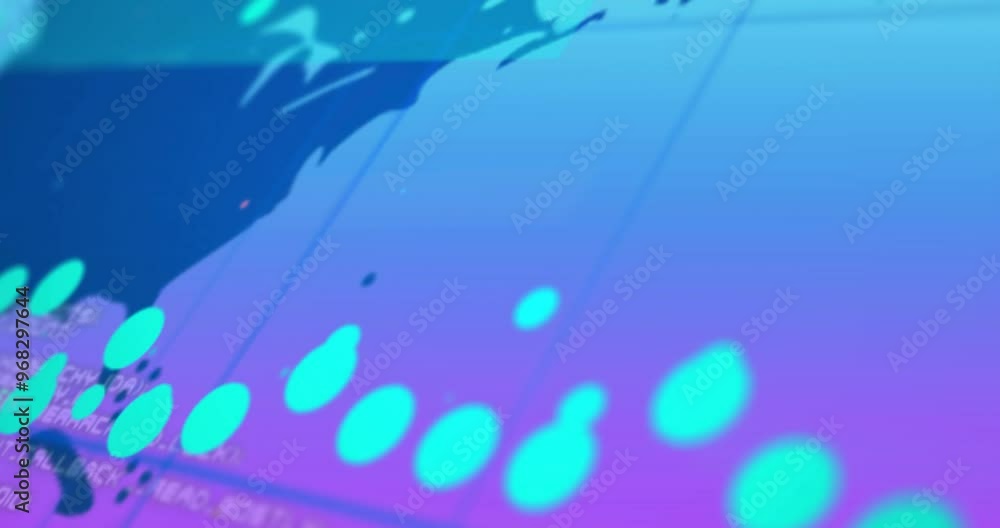Poster Animation of data processing and world map on blue background