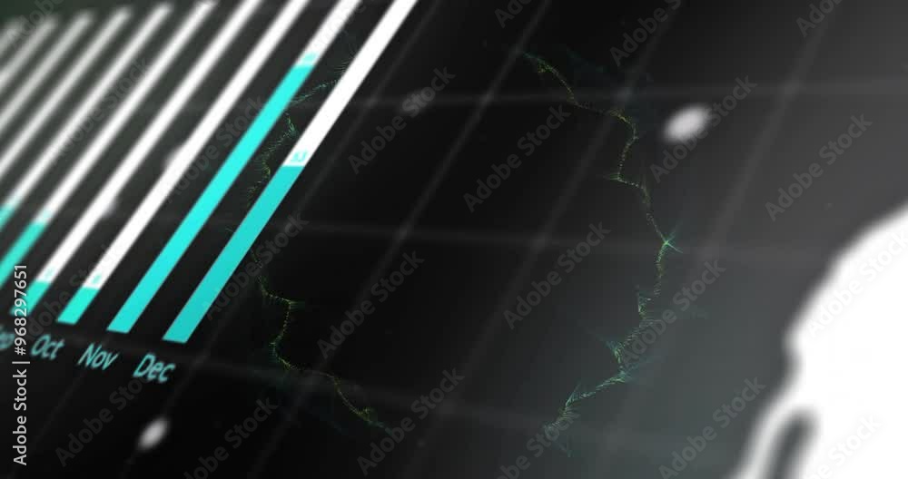 Poster animation of data processing and diagrams on black background