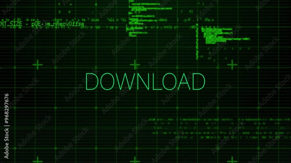 Poster animation of download text over data processing