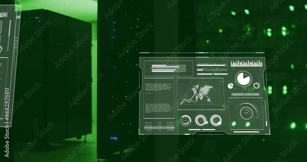 Poster animation of digital data processing over computer servers