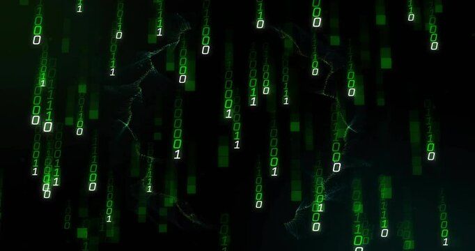 Animation of binary coding and shapes on black background