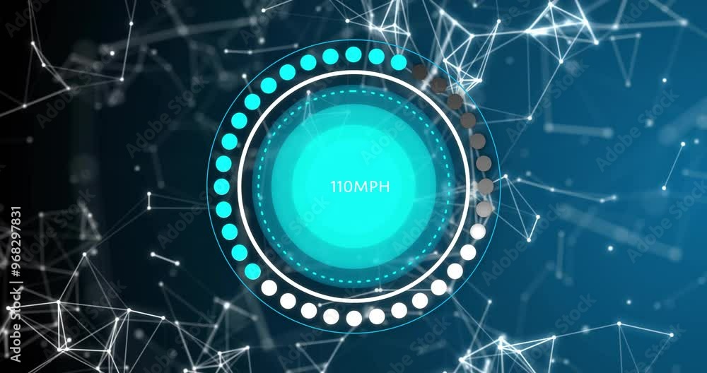 Poster Animation of speedometer over network of connections on black background