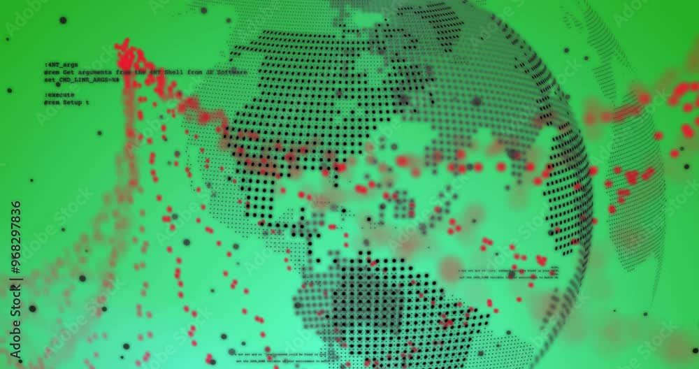 Poster animation of dna strand over globe and data processing on green background