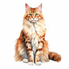 Fototapeta premium Stunning Watercolor Illustration of a Majestic Maine Coon Cat â€“ Realistic and Detailed Pet Art for Animal Lovers