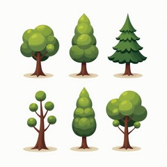 Fototapeta premium Cartoon Tree Vector Set Illustration with Six Unique Green Trees for Kids, Nature, and Educational Use