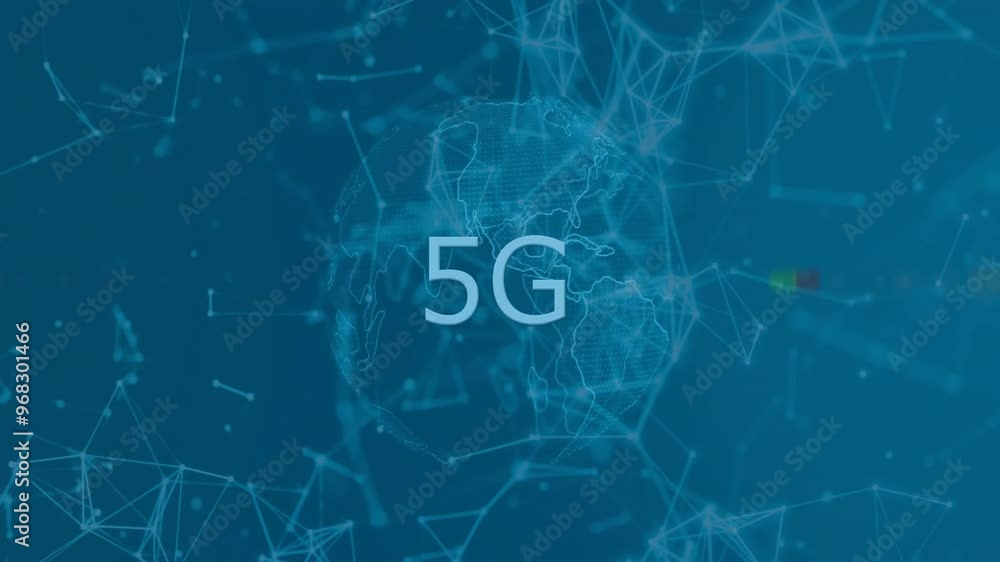Poster animation of network of connections over 5g text and globe