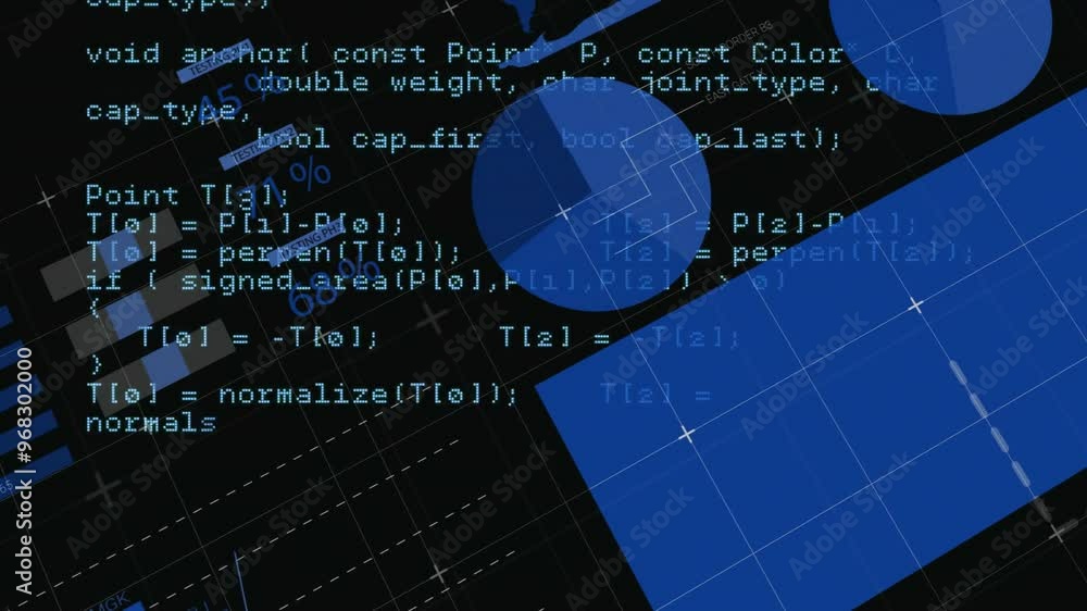Poster animation of data processing and diagrams on black background
