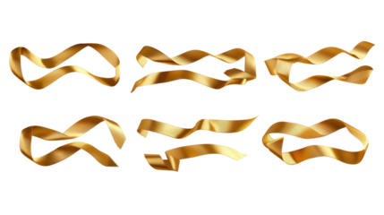 Golden Christmas ribbon on transparent background