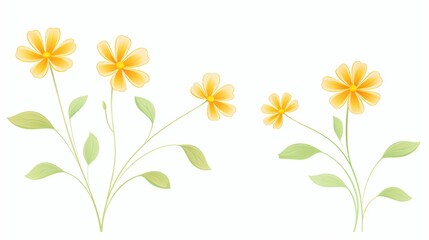 A charming illustration of yellow flowers with delicate leaves, perfect for spring-themed designs and floral arrangements.