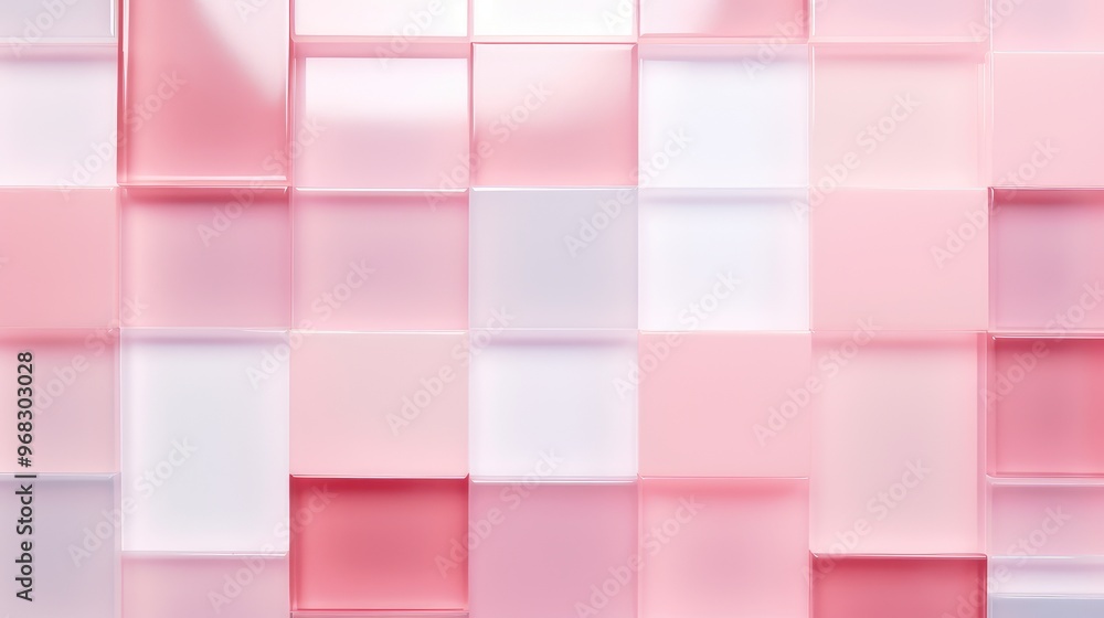 Poster a textured background featuring a grid of translucent pink and white squares, creating a soft and mo