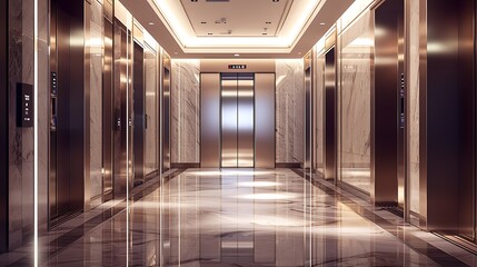 Naklejka premium Elegant and luxurious design elements in a hotel's elevator hall.