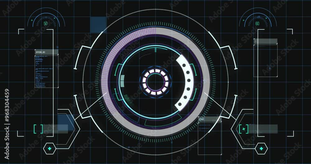 Poster animation of scope scanning with data processing on black background